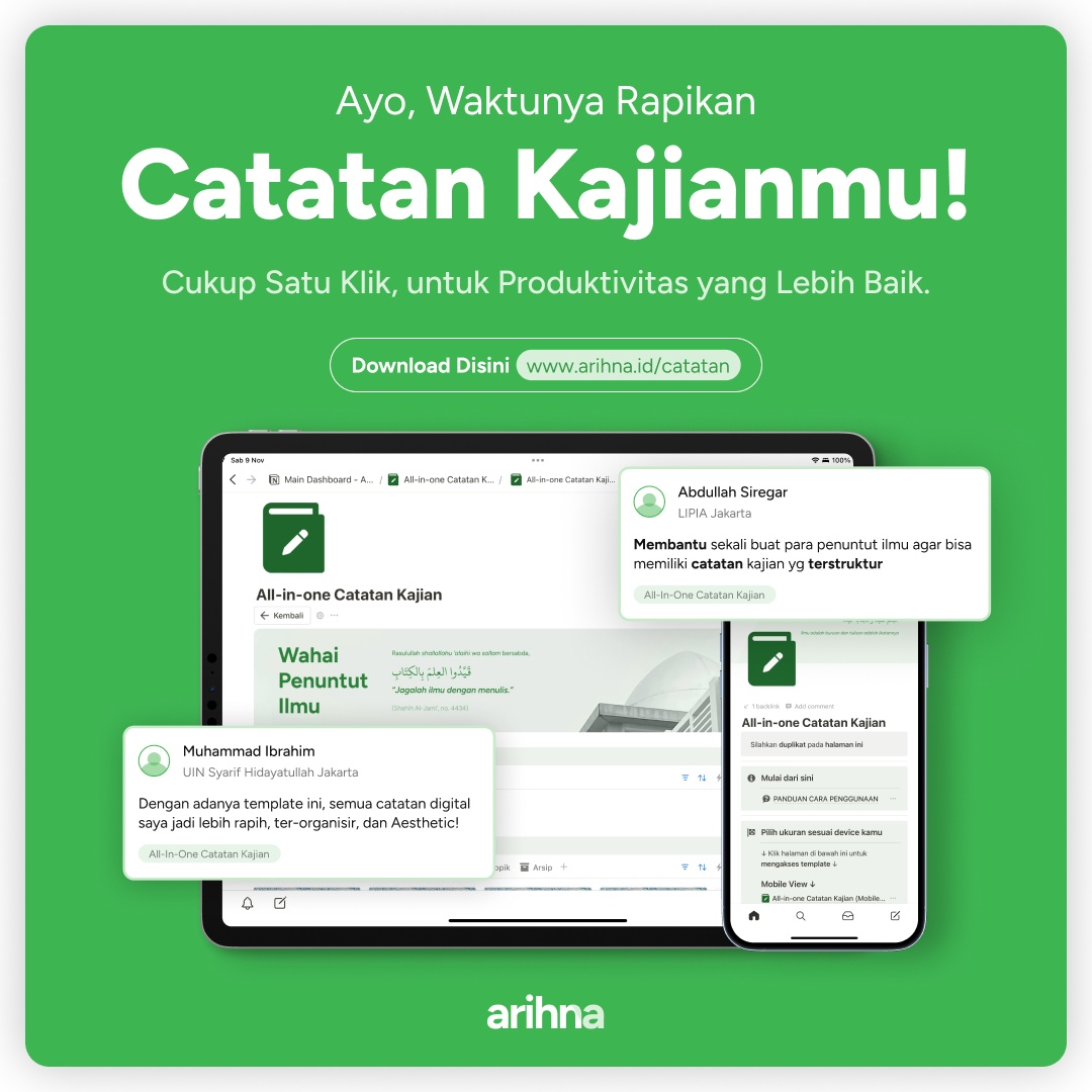 Tampilan template All-in-one Catatan Kajian