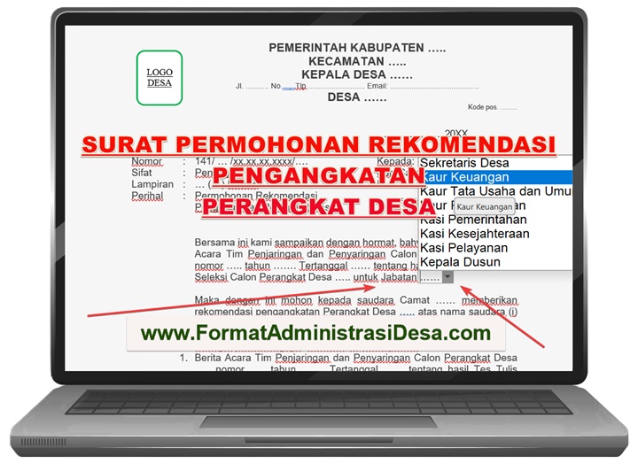 Template Surat Permohonan Rekomendasi Pengangkatan Perangkat Desa (Sekdes, Kaur, Kasi, Kepala Dusun)