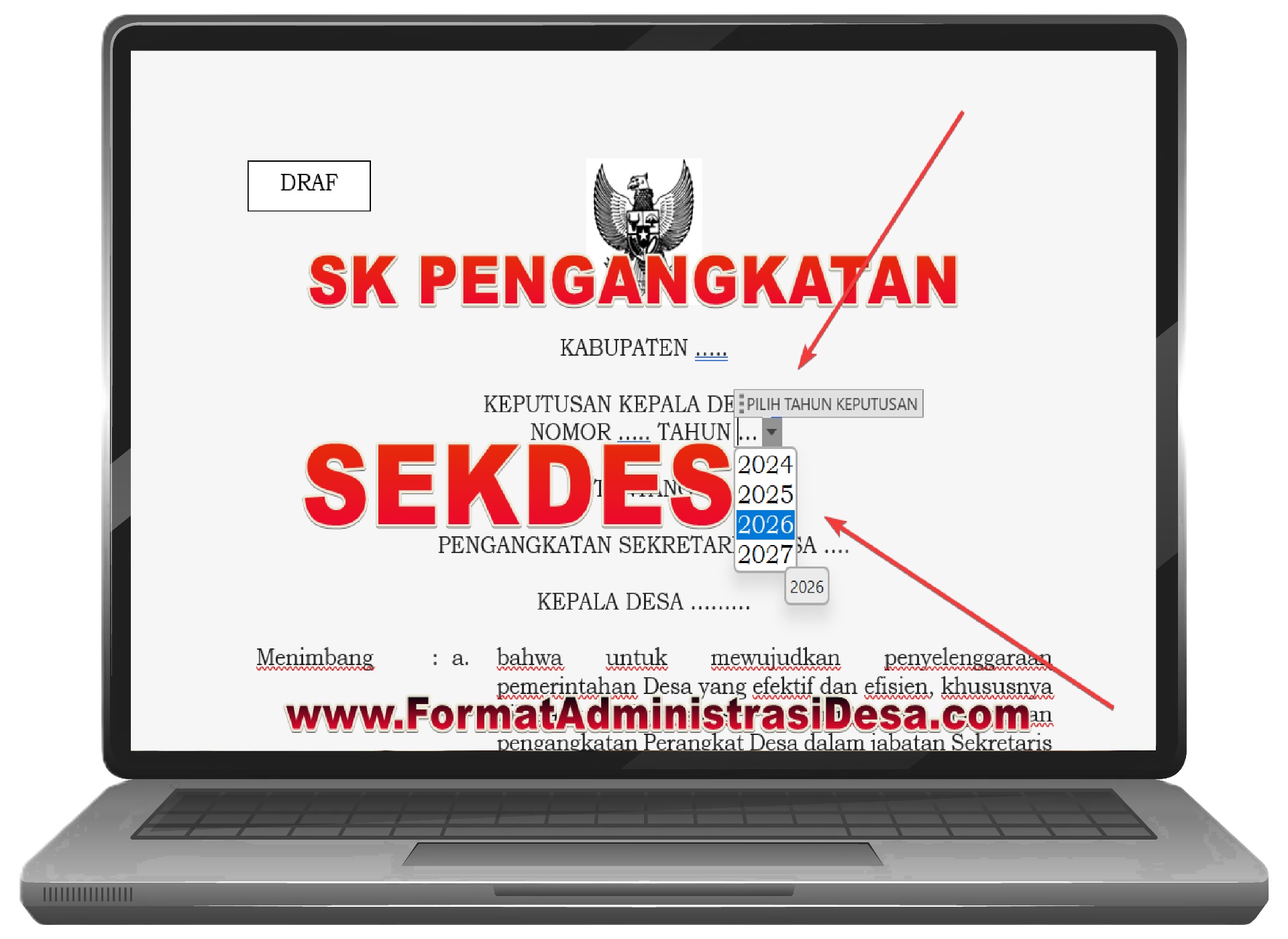 Template SK Pengangkatan Sekretaris Desa (Asli, Salinan, Petikan)