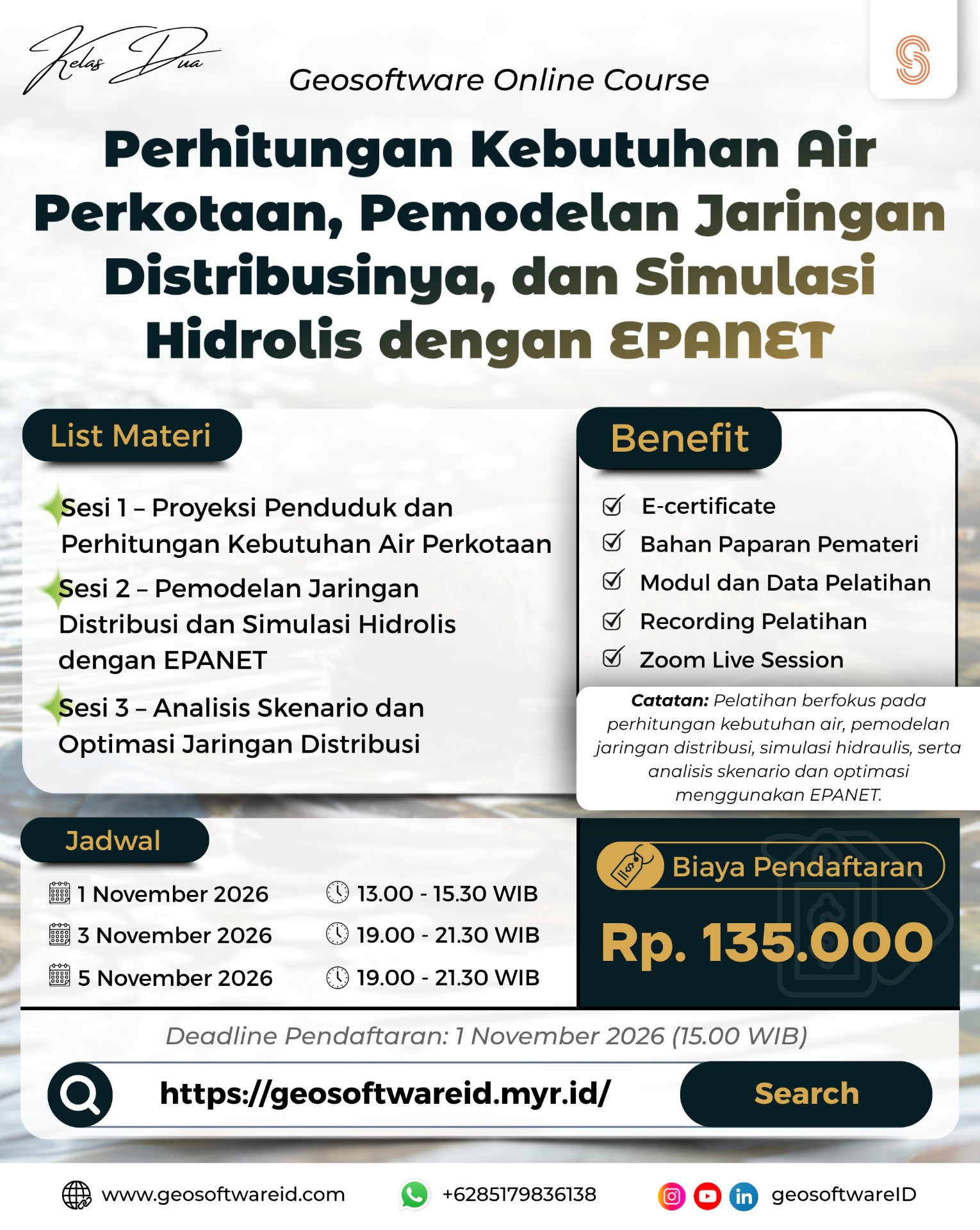Kelas 2 - Perhitungan Kebutuhan Air Perkotaan, Pemodelan Jaringan Distribusinya, dan Simulasi Hidrolis dengan EPANET
