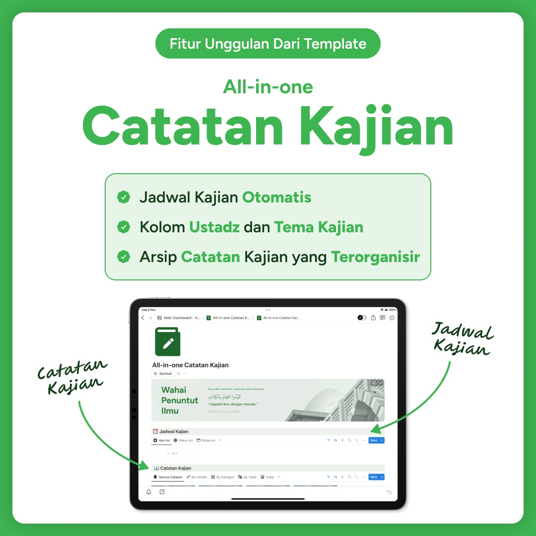 Tampilan catatan kajian di HP