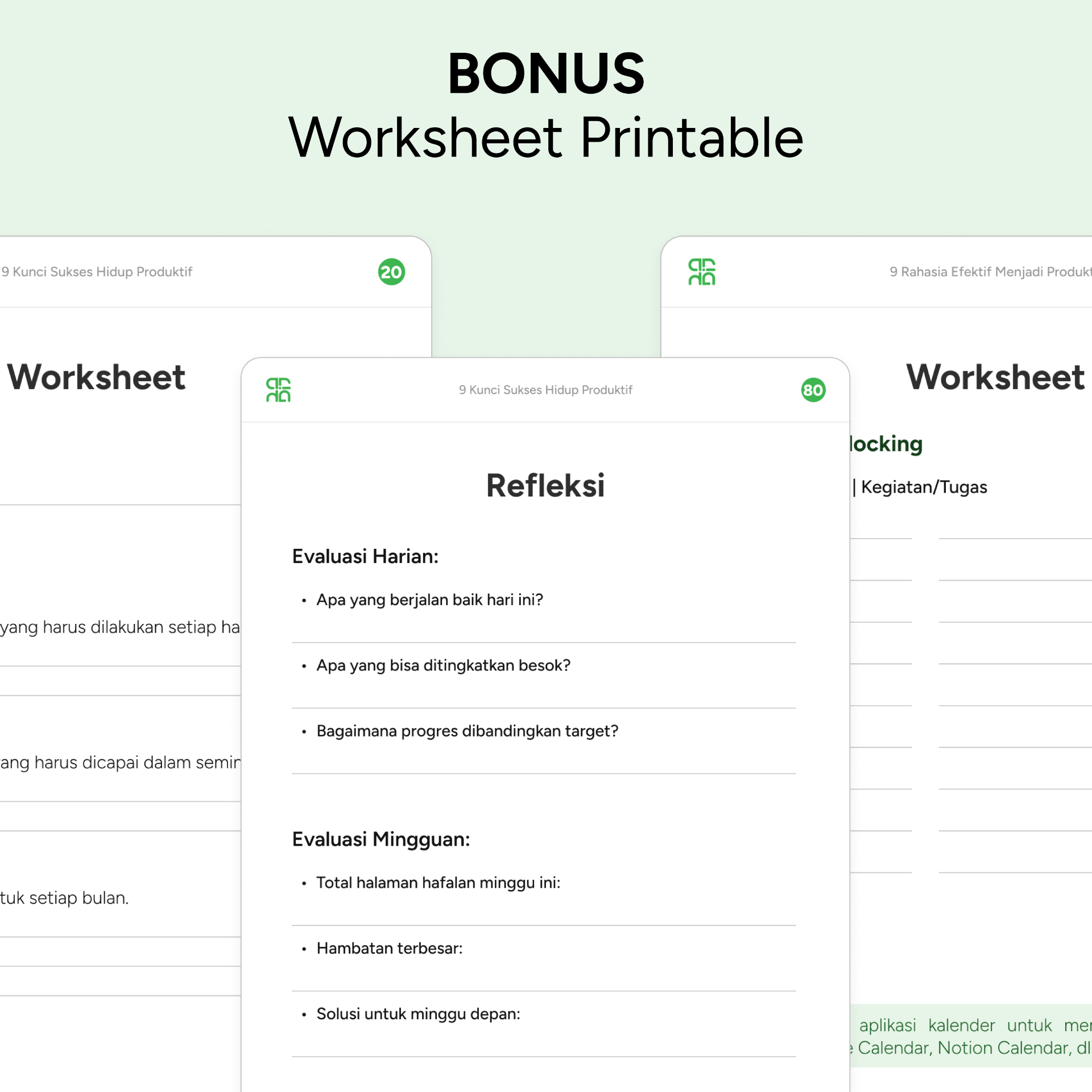 Contoh worksheet siap print dari eBook 9 Kunci Sukses Hidup Produktif